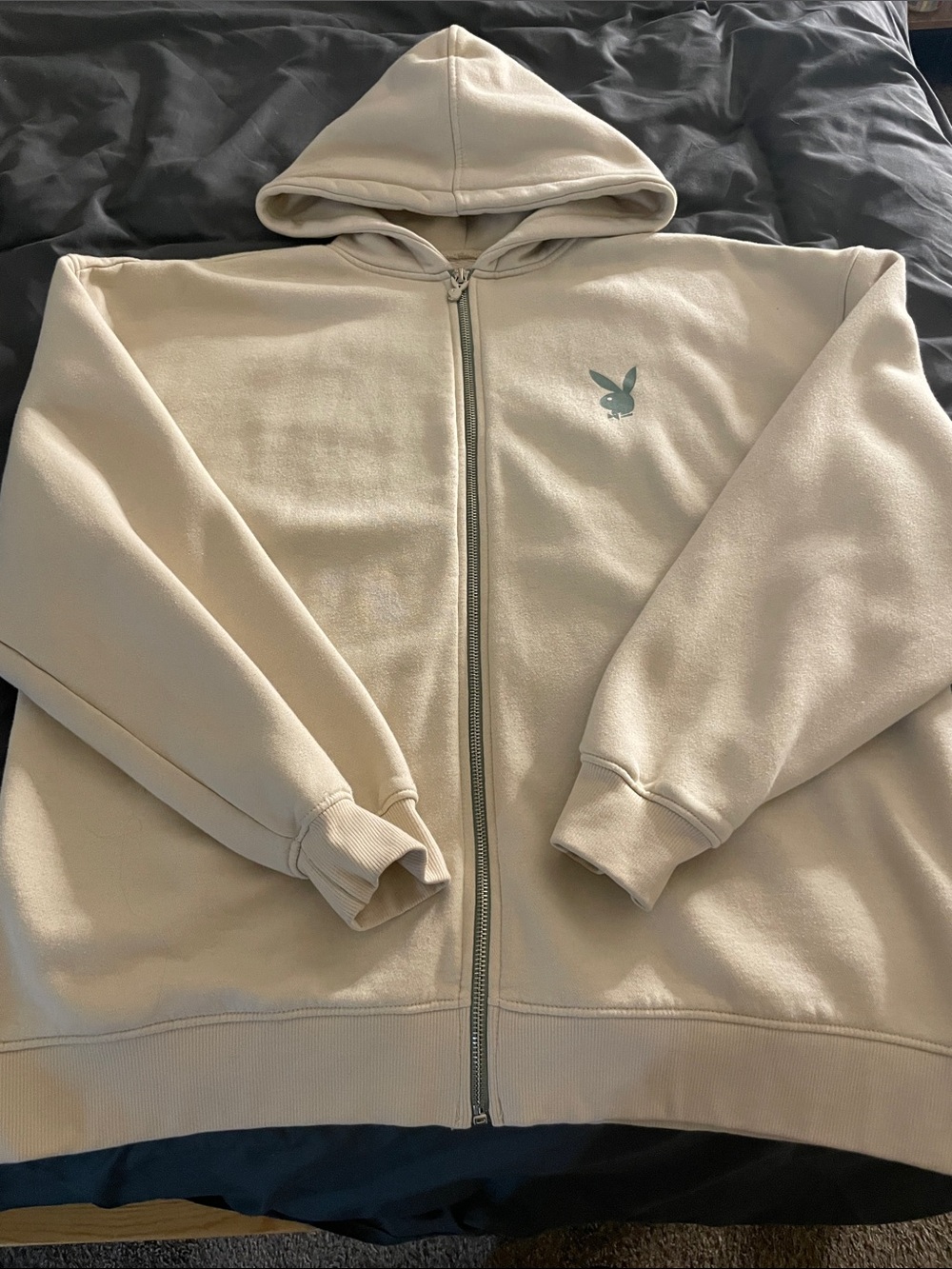 PLAYBOY Cream and Black Hoodie with Subtle Logo Tag